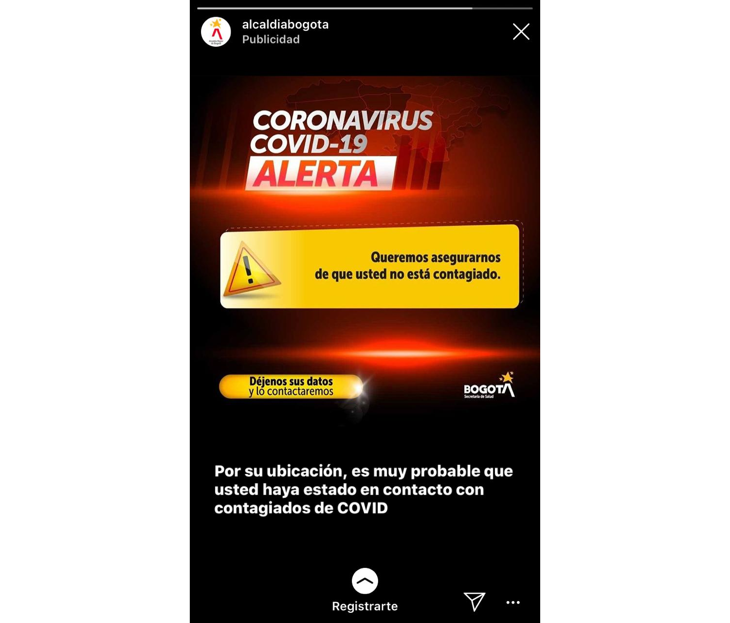 Alerta enviada por la Alcaldía de Bogotá